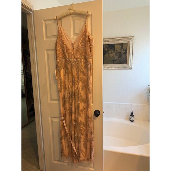 Mac Duggal 6015 Sequin Beaded Blush Gown Nude Champagne Formal Dress NWT 14 - Picture 4 of 10